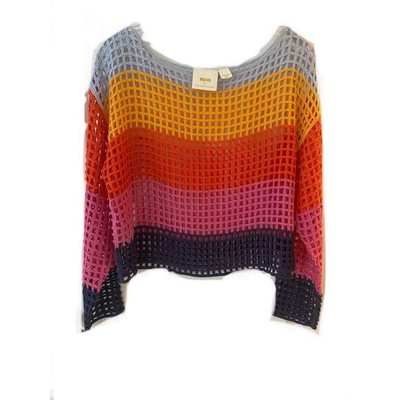 Anthropologie Maeve Crochet Long Sleeve OS Top/ Beach Cover Rainbow Boho Relaxed - Picture 5 of 10